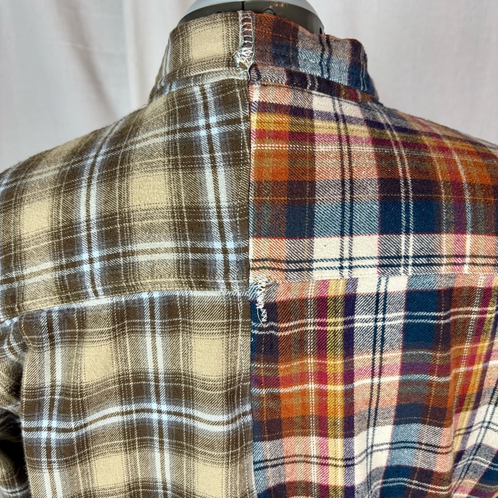 Hand Crafted 1/2 & 1/2 Plaid FlannelShirt Men's M-L - Picture 7 of 13